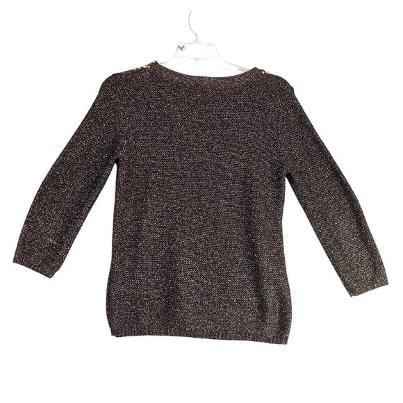 Ruby Rd Metallic Gold Rhinestone Black Top Women's M 3/4 Sleeve Glam Party Fairy - Picture 3 of 10